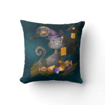 水彩黒猫キャンディ付きハロウィーン