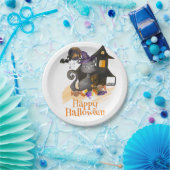 水彩黒猫キャンディ付きハロウィーン ペーパープレート (パーティー)