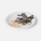 水彩黒猫キャンディ付きハロウィーン ペーパープレート (アングル)