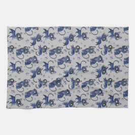 水彩黒猫ハロウィンイラストレーション キッチンタオル