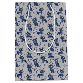 水彩黒猫ハロウィンイラストレーション ミディアムペーパーバッグ