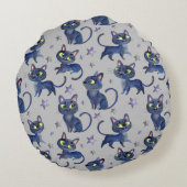 水彩黒猫ハロウィンイラストレーション ラウンドクッション (裏面)