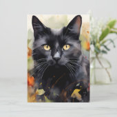 水彩黒猫ポートレートイン秋 シーズンカード (スタンド正面)
