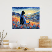 水彩黒猫inサンセットヒルズ ポスター (キッチン)