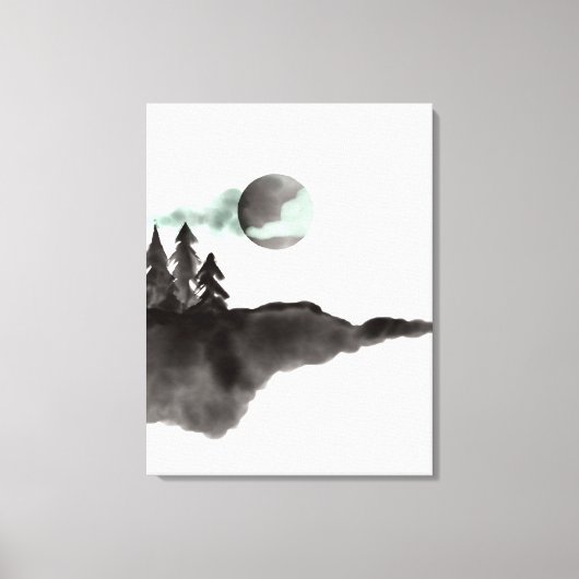 水彩黒白の山の風景 キャンバスプリント (正面)