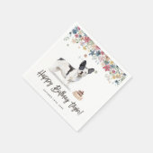 水彩黒白ブルドッグフランスの誕生日 スタンダードカクテルナプキン (角)