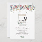 水彩黒白ブルドッグフランスの誕生日 招待状 (正面)