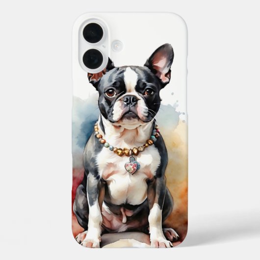 水彩黒白ボストンテリア犬 Case-Mate iPhoneケース (裏面)