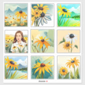 水彩黒目スーザン花スクラップブック シール (シート)