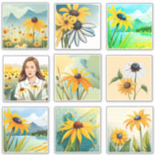 水彩黒目スーザン花スクラップブック シール (正面)