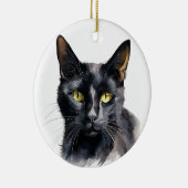 水彩黒短毛猫 セラミックオーナメント (右)