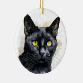 水彩黒短毛猫 セラミックオーナメント (右)