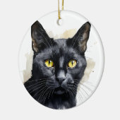 水彩黒短毛猫 セラミックオーナメント (左)