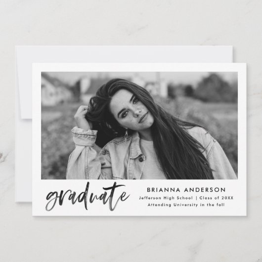 水彩黒筆スクリプト卒業パーティー 招待状 (正面)