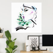 水彩黒緑ファッション絵を描フローラ ポスター (ホームオフィス)