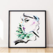 水彩黒緑ファッション絵を描フローラ ポスター