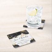 水彩黒花と金ゴールド結婚花 スクエアペーパーコースター (インサイチュ)