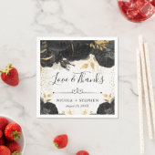 水彩黒花と金ゴールド結婚花 スタンダードカクテルナプキン (インサイチュ)