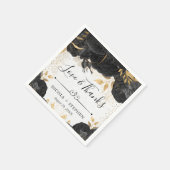 水彩黒花と金ゴールド結婚花 スタンダードカクテルナプキン (角)