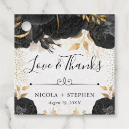 水彩黒花と金ゴールド結婚花 フェイバータグ