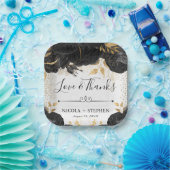 水彩黒花と金ゴールド結婚花 ペーパープレート (パーティー)