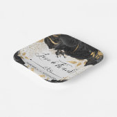 水彩黒花と金ゴールド結婚花 ペーパープレート (傾斜あり)