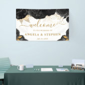 水彩黒花と金ゴールド結婚花 横断幕 (トレードショー)