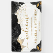 水彩黒花と金ゴールド結婚花 横断幕 (縦)