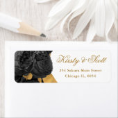 水彩黒花と金ゴールド花住所 ラベル (インサイチュ)