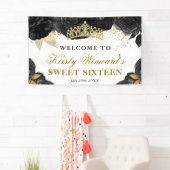 水彩黒花と金ゴールド花甘16 横断幕 (インサイチュ)