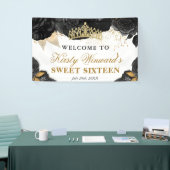 水彩黒花と金ゴールド花甘16 横断幕 (トレードショー)