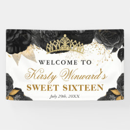 水彩黒花と金ゴールド花甘16 横断幕