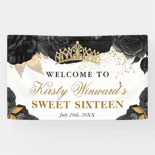 水彩黒花と金ゴールド花甘16 横断幕 (横)