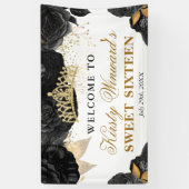 水彩黒花と金ゴールド花甘16 横断幕 (縦)