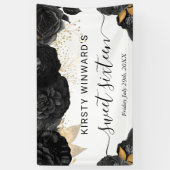 水彩黒花と金ゴールド花甘16 横断幕 (縦)