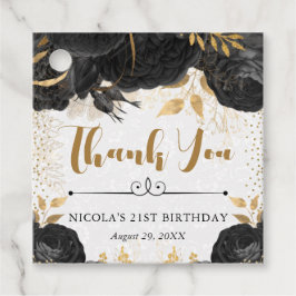 水彩黒花と金ゴールド花誕生日 フェイバータグ