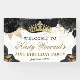 水彩黒花と金ゴールド花誕生日 横断幕