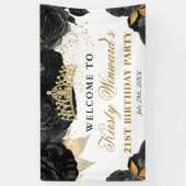 水彩黒花と金ゴールド花誕生日 横断幕 (縦)