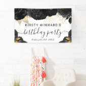 水彩黒花と金ゴールド花誕生日 横断幕 (インサイチュ)