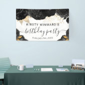 水彩黒花と金ゴールド花誕生日 横断幕 (トレードショー)