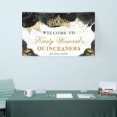 水彩黒花金ゴールド花キンセアニェラ 横断幕 (トレードショー)