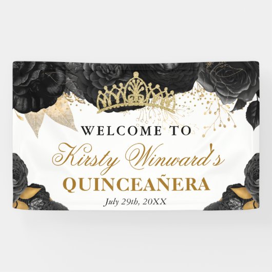 水彩黒花金ゴールド花キンセアニェラ 横断幕 (横)