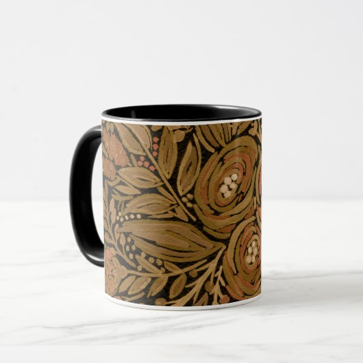 水彩黒茶色花柄ブラック マグカップ (正面左)