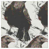 水彩黒鳥獣自然アート ファブリック (クローズアップ)