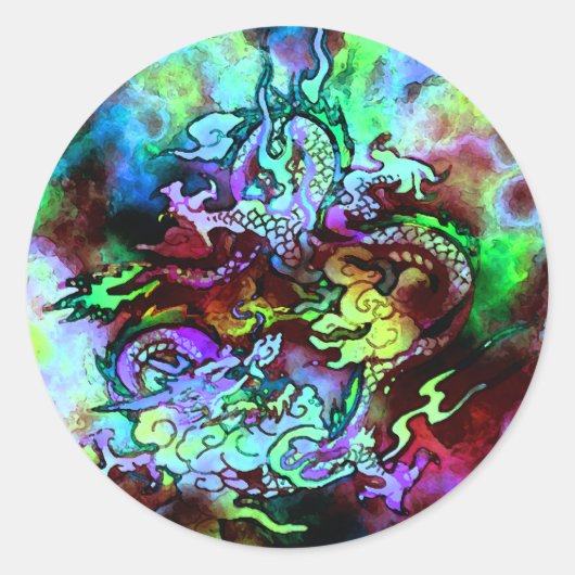 水彩龍ステッカー#1 ラウンドシール (正面)