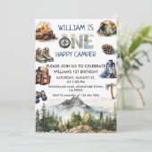 水彩1ハッピーカンパーウッドランド1歳の誕生日 招待状 (スタンド正面)