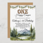 水彩1ハッピーカンパーマウンテン1st誕生日 招待状 (正面/裏面)