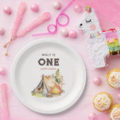 水彩1ハッピーキャンパー1st誕生日パーティー ペーパープレート (パーティー)