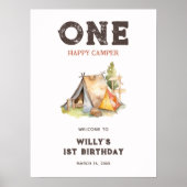 水彩1ハッピーキャンパー1st誕生日パーティー ポスター (正面)