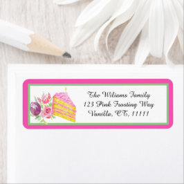 水彩1番目のピンクお誕生日ケーキ住所 シール